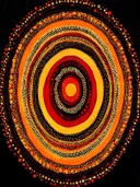 Abstract cirkelpatroon schilderij in oranje en rood