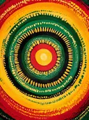 Abstract mandala schilderij in rood, geel en groen