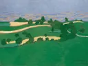 Corn Fields van Felix Vallotton: landschap met velden, akkers, heuvels en bomen, in helder groen en geel