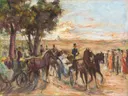 Corso auf dem Monte Pincio in Rom van Max Liebermann: figuren met koetsen, paarden, mensen en park, in warm oker en groen