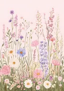 Schilderij van een cottage bloemenveld met gemengde wildflowers
