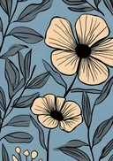 Grafische bloemenillustratie op blauwe achtergrond