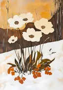 Schilderij van crème papavers in een herfstlandschap