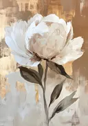 Schilderij van een crème pioenroos