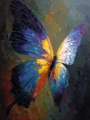 Schilderij van crèmekleurige vlinders tegen een paarse achtergrond