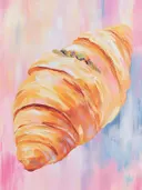 Croissant in pastelkleuren, stilleven schilderij