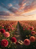 Landschapsfoto van dahlia bij het gouden uur, met een hagedis