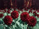 Dahlia in het landschap in wijnmint, schilderij van dahlia