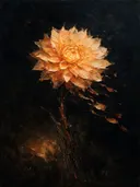 Schilderij van dahlia in perzik, in vlakke kleurvlakken