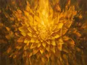 Dahlia in saffraan, schilderij van dahlia tegen de lucht