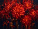 Schilderij van dahlia in vuur, in vlakke kleurvlakken