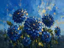 Dahlia onder de hemel in diepblauw, schilderij van dahlia van dichtbij