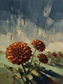 Dahlia onder de hemel in roest, schilderij van dahlia van dichtbij