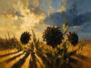 Dahlia onder de hemel in zwartgoud, schilderij van dahlia onder de hemel