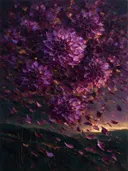 Dahlia op de helling in violet, schilderij van dahlia op de helling