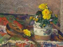Dahlia's en mandoline van Paul Gauguin: stilleven met muziekinstrument