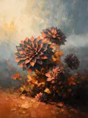 Dahlia tegen de lucht in antracietkoraal, schilderij van dahlia tegen de lucht