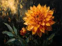 Dahlia tegen de lucht in saffraan, schilderij van dahlia tegen de lucht