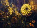 Dahlia tegen de lucht in zwavelviolet, schilderij van dahlia tegen de lucht