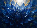 Dahlia van dichtbij in diepblauw, schilderij van dahlia van dichtbij