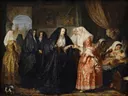 Dames de Malte se faisant visite Antoine ; MR 1679 van Antoine de Favray: figuren met vrouwen, sluiers, bezoek en interieur, in donker met rood en wit