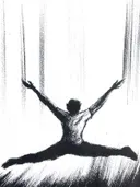 Springende dansende figuur in zwart-wit