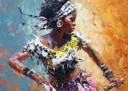 Dansende vrouw met veren hoofdtooi in dynamische pose