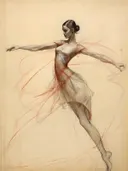 Schets van een danseres in een sierlijke bewegingspose