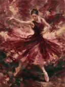 Schilderij: danser met oplossende randen in bordeaux