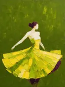 Danseres, olieverf in diep citroen en lindegroen, schilderachtig olieverf schilderij, danseres