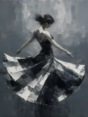 Danseres, olieverf in diep houtskool, schilderachtig olieverf schilderij, danseres