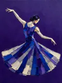 Danseres, olieverf in diep kobalt en violet, schilderachtig olieverf schilderij, danseres