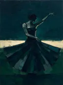Danseres, olieverf in diep nacht, schilderachtig olieverf schilderij, danseres