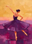 Danseres, olieverf in diep paars en goud, schilderachtig olieverf schilderij, danseres