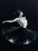 Danseres, olieverf in diep ravenzwart en parelmoer, schilderachtig olieverf schilderij, danseres