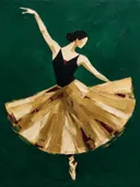 Danseres, olieverf in diep smaragd en zwart, schilderachtig olieverf schilderij, danseres