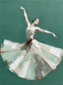 Danseres, olieverf in diep zeegroen, schilderachtig olieverf schilderij, danseres