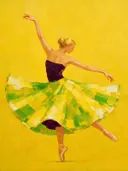 Danseres, olieverf in donker citroen en lindegroen, schilderachtig olieverf schilderij, danseres