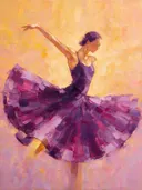 Danseres, olieverf in donker paars en goud, schilderachtig olieverf schilderij, danseres