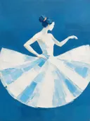 Schilderachtig olieverf schilderij, danseres in hemelsblauw