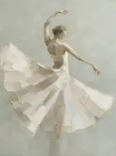 Schilderachtig olieverf schilderij, danseres in mist