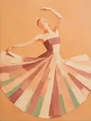 Schilderachtig olieverf schilderij, danseres in perzik en abrikoos