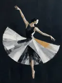 Danseres, olieverf in ravenzwart en parelmoer, schilderachtig olieverf schilderij, danseres