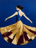 Schilderachtig olieverf schilderij, danseres in royal blauw