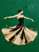 Danseres, olieverf in smaragd en zwart, schilderachtig olieverf schilderij, danseres