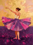 Danseres, olieverf in warm paars en goud, schilderachtig olieverf schilderij, danseres
