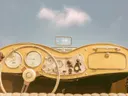 Close-up van het houten dashboard en stuur van een klassieke oldtimer