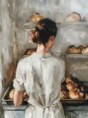 Schilderij van een bakkerij met vers brood
