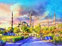 Schilderij van de Blauwe Moskee in Istanbul