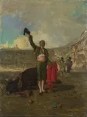 De groet van de stierenvechter van Mariano Fortuny Marsal: figuren met koeien